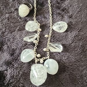 BOGO*     White crackled stones ring & necklace set